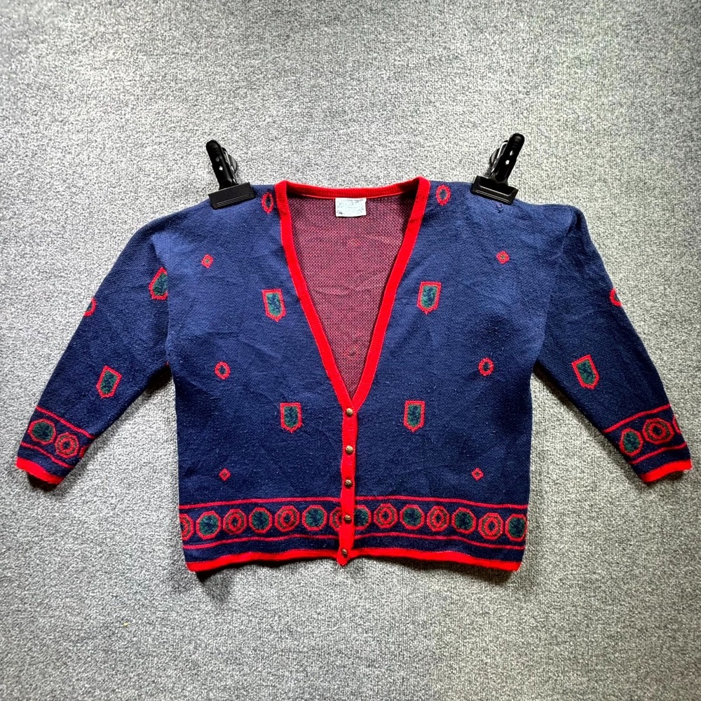 Vintage Pendleton Cardigan Women's 3X Blue Red 100% Virgin Wool Knit Made in USA